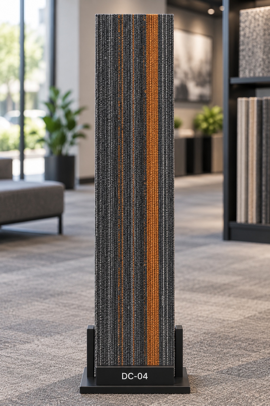 DC-04 – Orange/Brown Accent Carpet Tile — Luxury carpet tiles — 25cm × 100cm · 28 pcs per box — supplied by Afeef Maimun, Nairobi and Mombasa