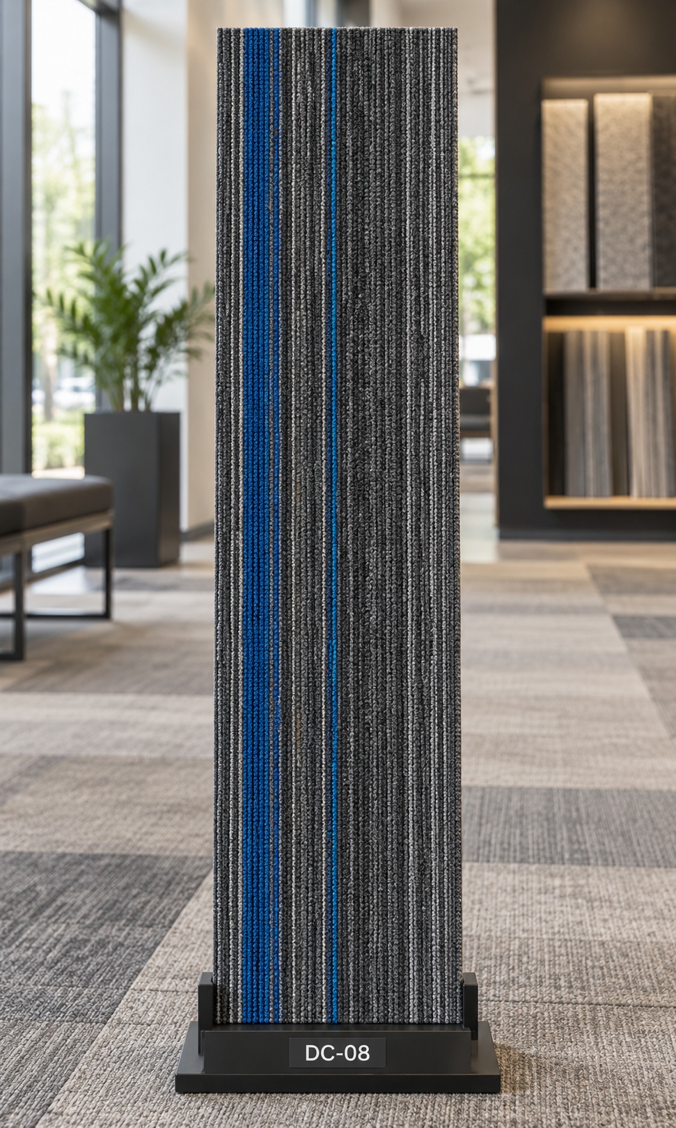 DC-08 – Blue Accent Carpet Tile — Luxury carpet tiles — 25cm × 100cm · 28 pcs per box — supplied by Afeef Maimun, Nairobi and Mombasa