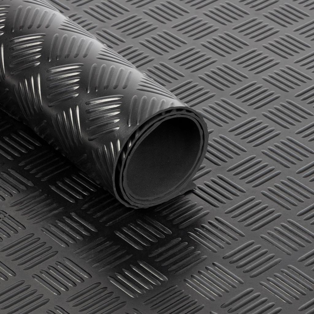 Automat Black Checkered Flooring — coin mat & automat flooring — Roll 20 m long × 2 m wide (40 m² per roll) — supplied by Afeef Maimun, Nairobi and Mombasa