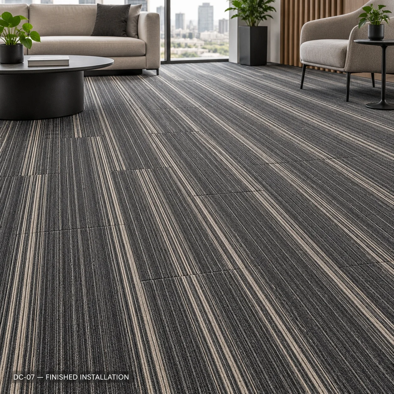 DC-07 – Neutral Accent Carpet Tile — Luxury carpet tiles — 25cm × 100cm · 28 pcs per box — laid by Afeef Maimun, Nairobi and Mombasa