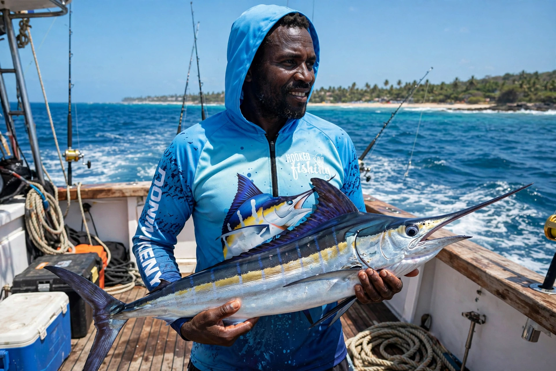 Fishing Jersey — fishing apparel — laid by Afeef Maimun, Nairobi and Mombasa