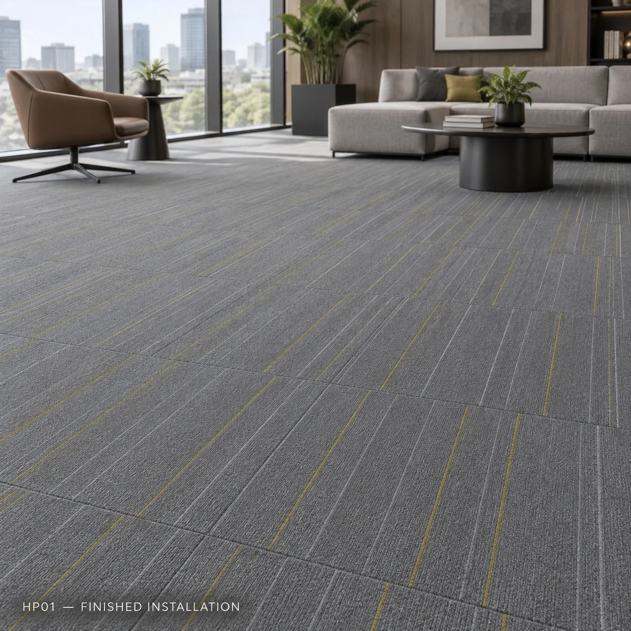 HP01 – Grey Striped Carpet Tile — Luxury carpet tiles — 50 × 50 cm — laid by Afeef Maimun, Nairobi and Mombasa