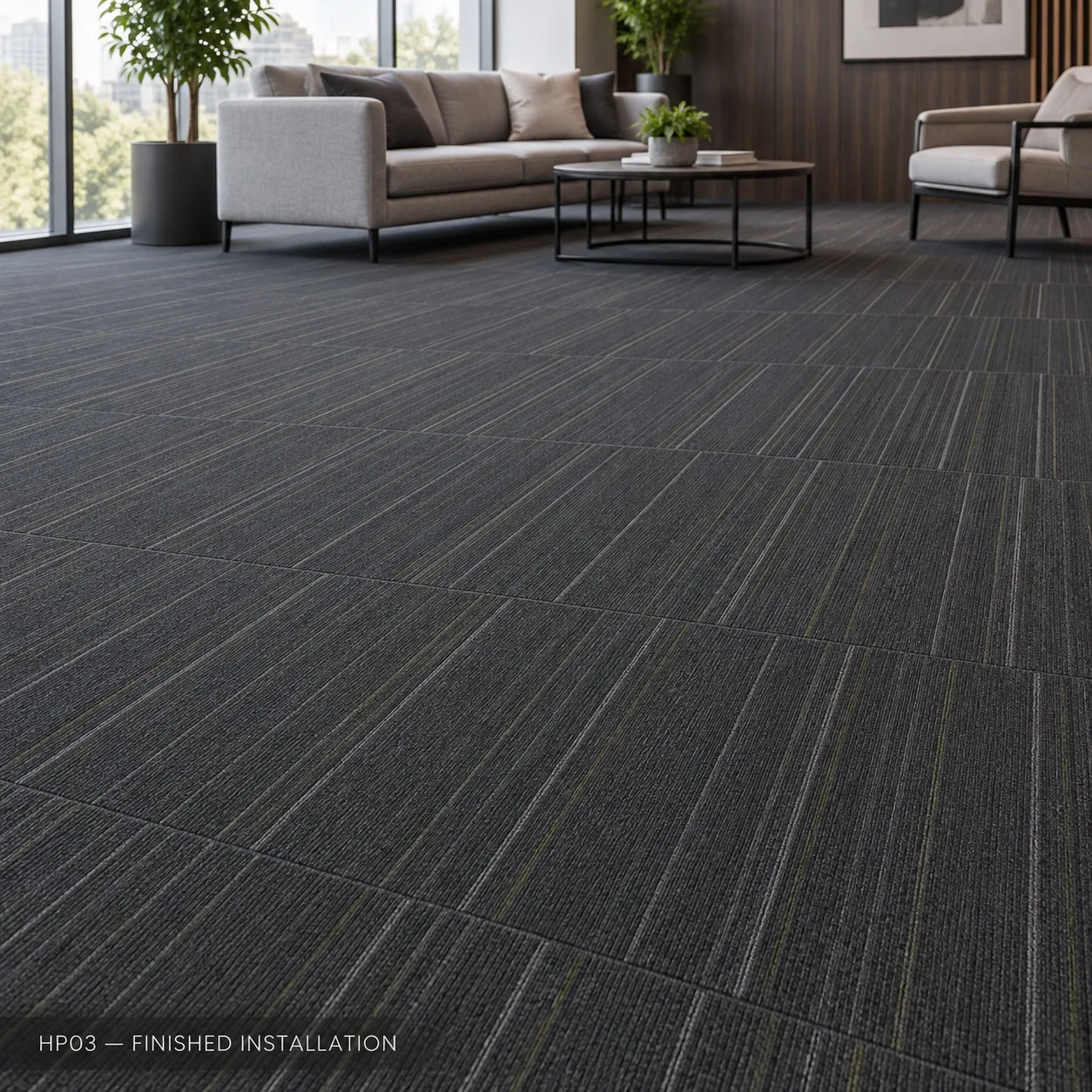 HP03 – Dark Grey Accent Carpet Tile — Luxury carpet tiles — 50 × 50 cm — laid by Afeef Maimun, Nairobi and Mombasa