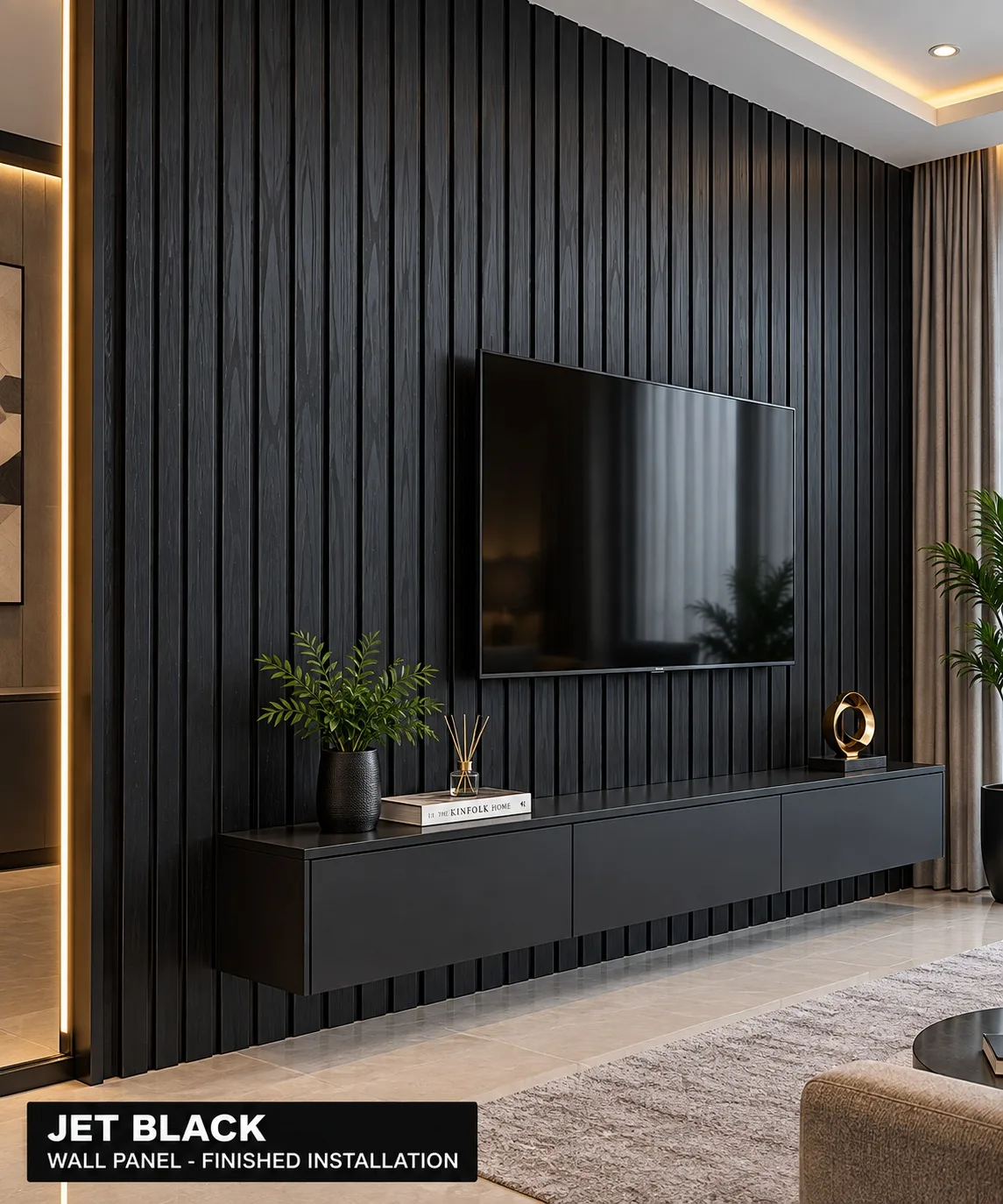 Jet Black — Elite wpc fluted wall panels — 2900*160*20mm — laid by Afeef Maimun, Nairobi and Mombasa