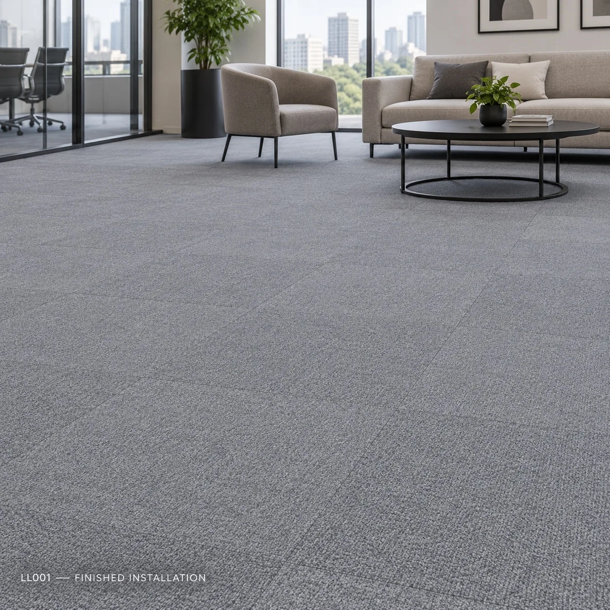 LL001 – Light Grey Carpet Tile — Luxury carpet tiles — 50 × 50 cm — laid by Afeef Maimun, Nairobi and Mombasa