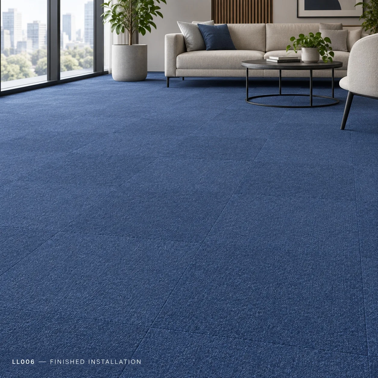 LL006 – Blue Carpet Tile — Luxury carpet tiles — 50 × 50cm — laid by Afeef Maimun, Nairobi and Mombasa