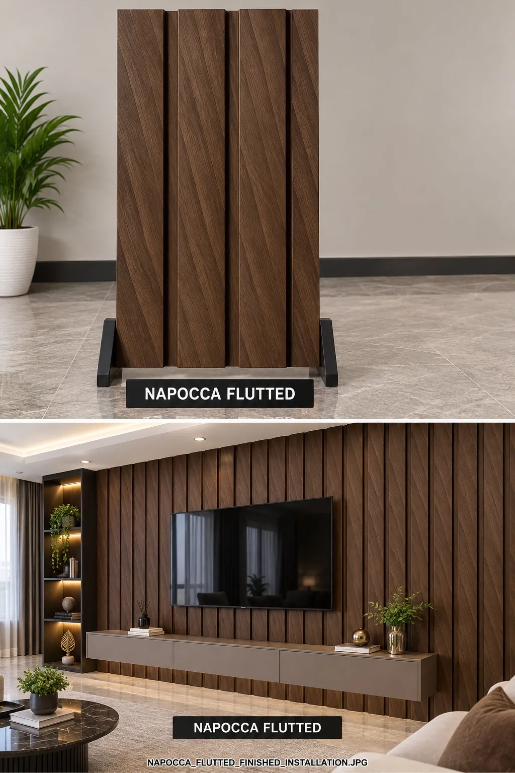 Napocca Flutted — Luxury wpc fluted wall panels — 2500*188mm — laid by Afeef Maimun, Nairobi and Mombasa