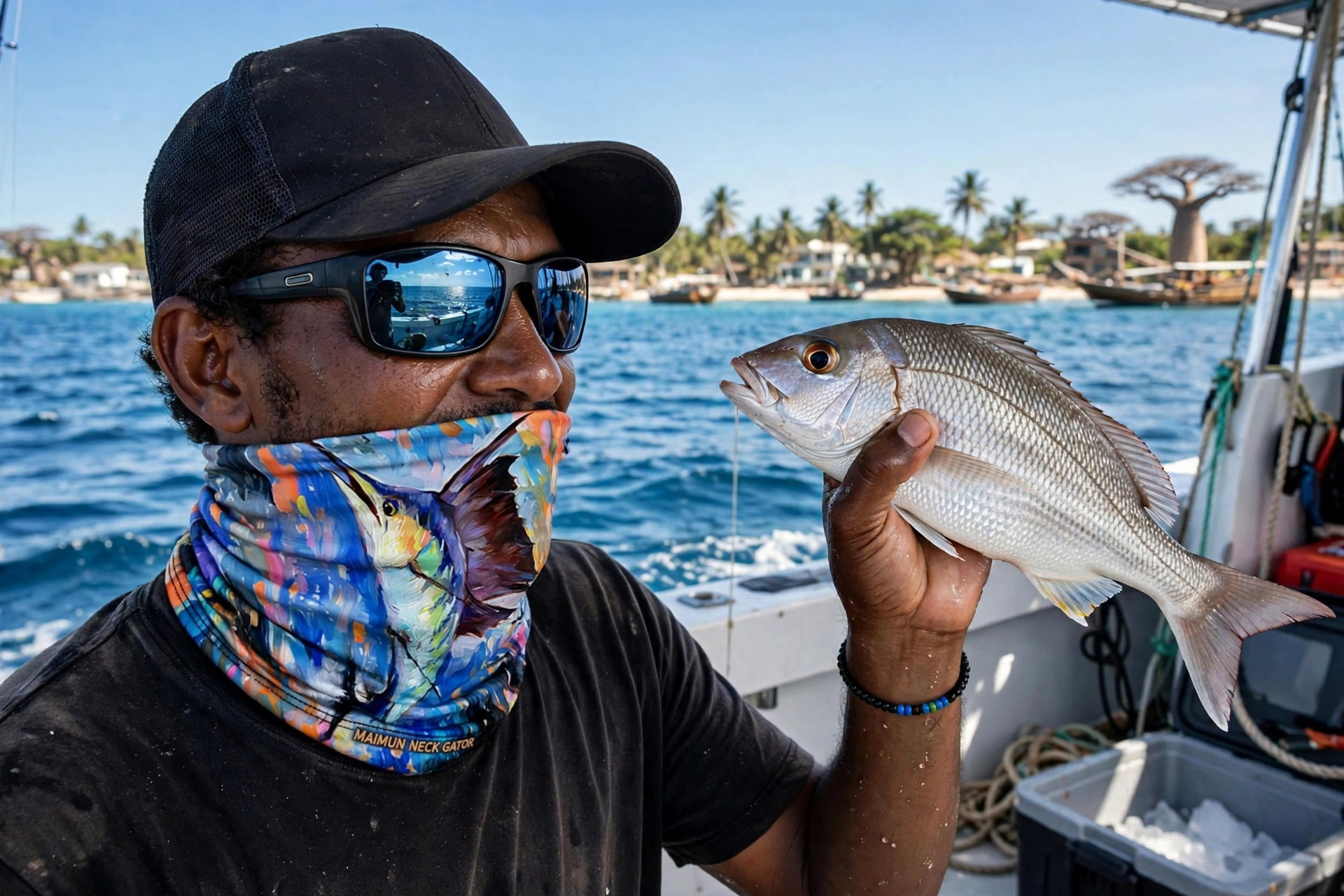 Neck Gaiter — fishing apparel — laid by Afeef Maimun, Nairobi and Mombasa