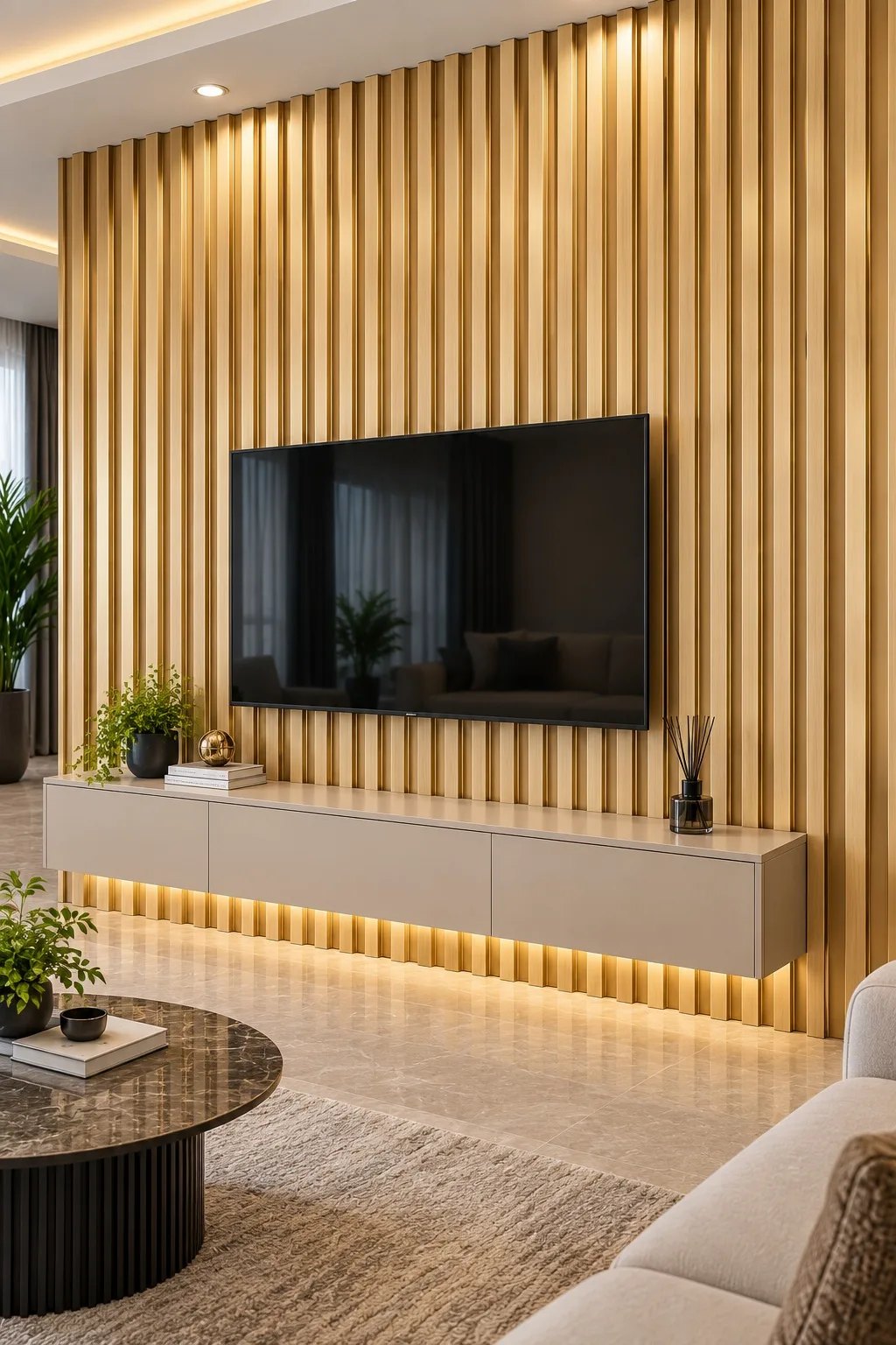 PS Rich Gold — Luxury wpc fluted wall panels — 2750*188mm — laid by Afeef Maimun, Nairobi and Mombasa