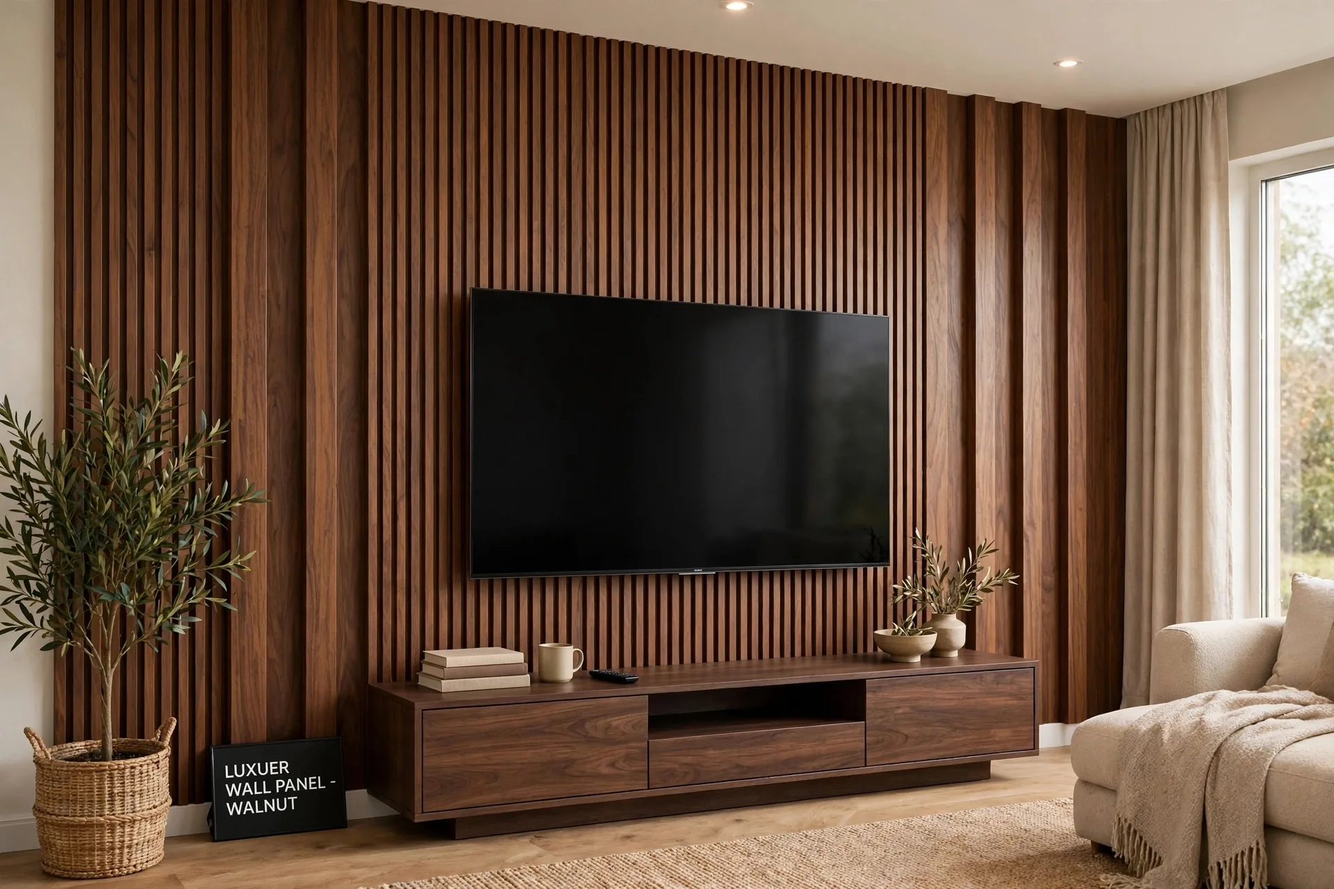 Walnut — Elite wpc fluted wall panels — 2900*160*20mm — laid by Afeef Maimun, Nairobi and Mombasa
