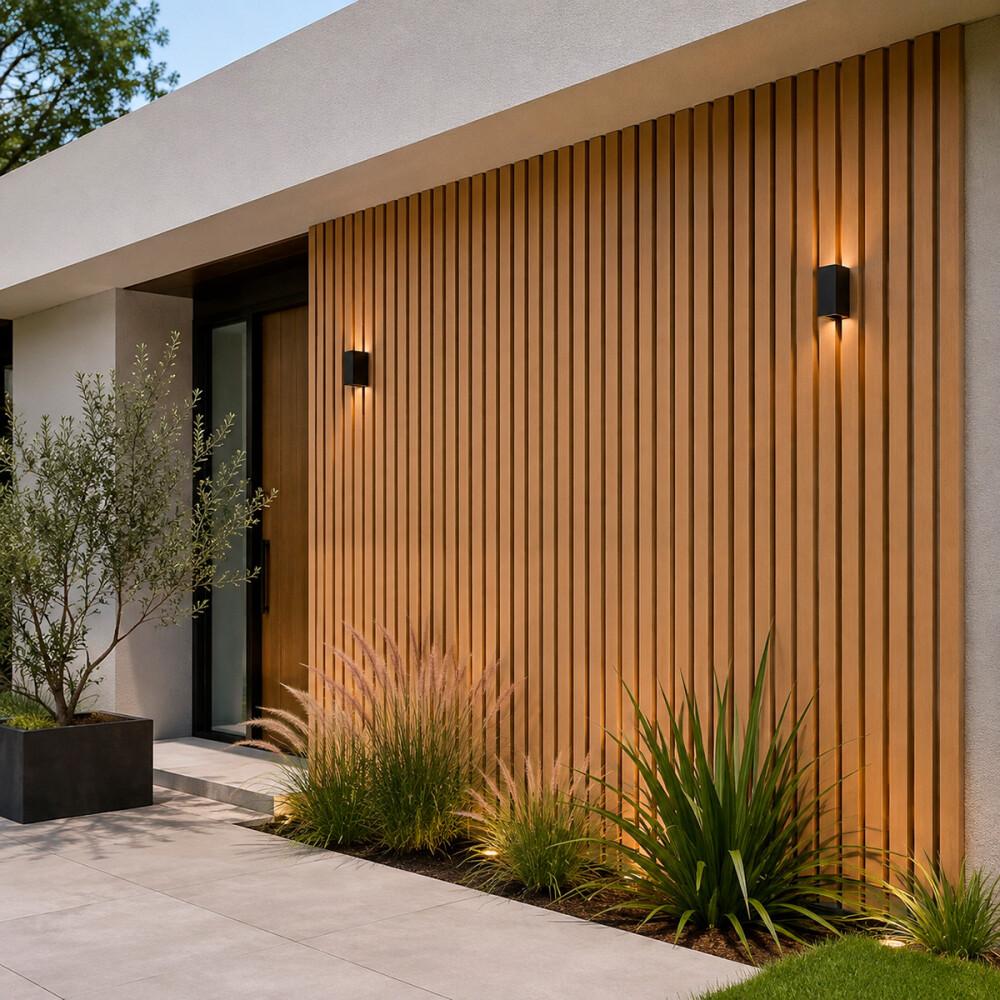 Luxury WPC Outdoor Wall Panel – Teak — Luxury outdoor wpc wall panels & cladding — 2900 × 219 × 28mm — supplied by Afeef Maimun, Nairobi and Mombasa