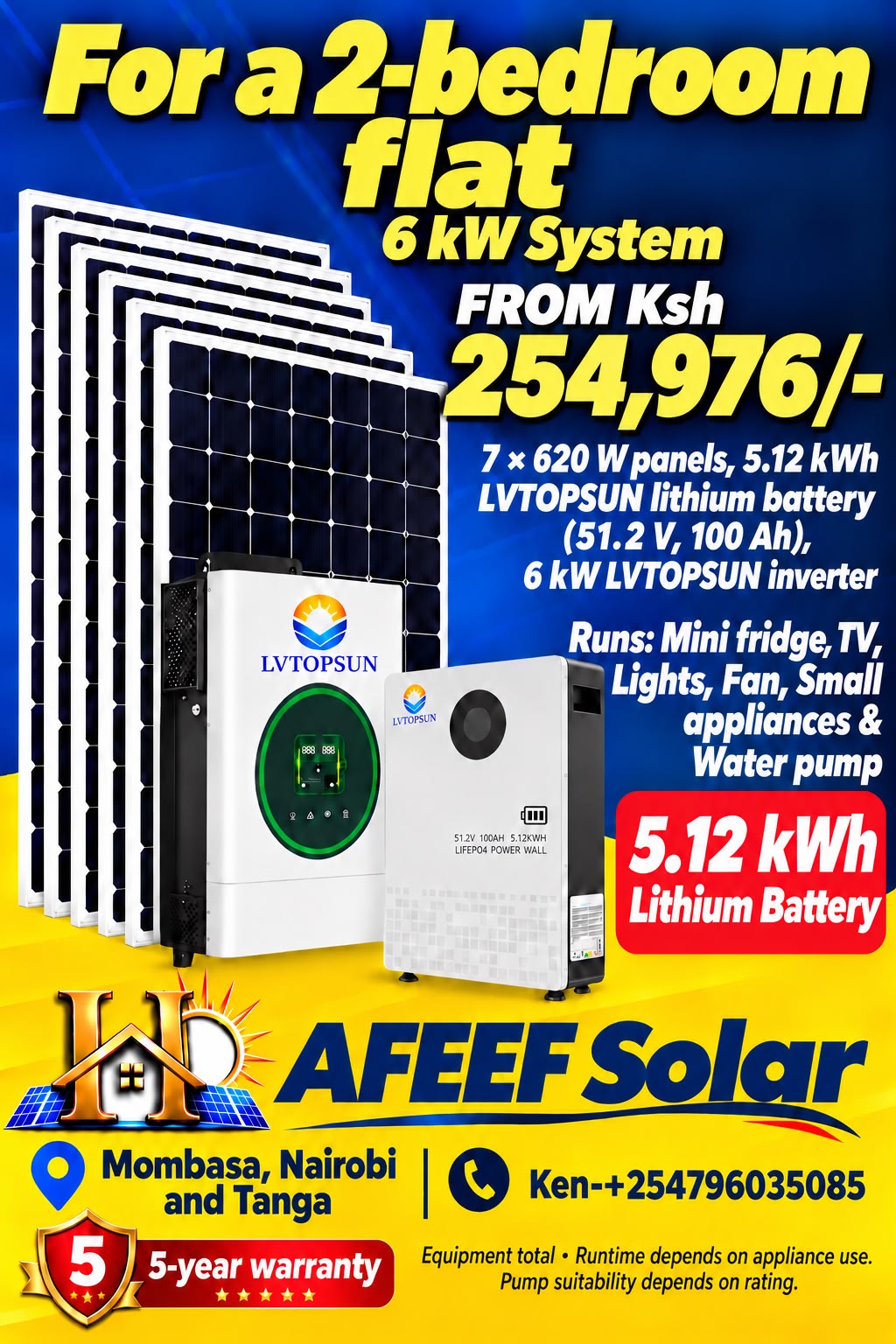 Solar Package – 2 Bedroom Flat — solar packages — supplied by Afeef Maimun, Nairobi and Mombasa