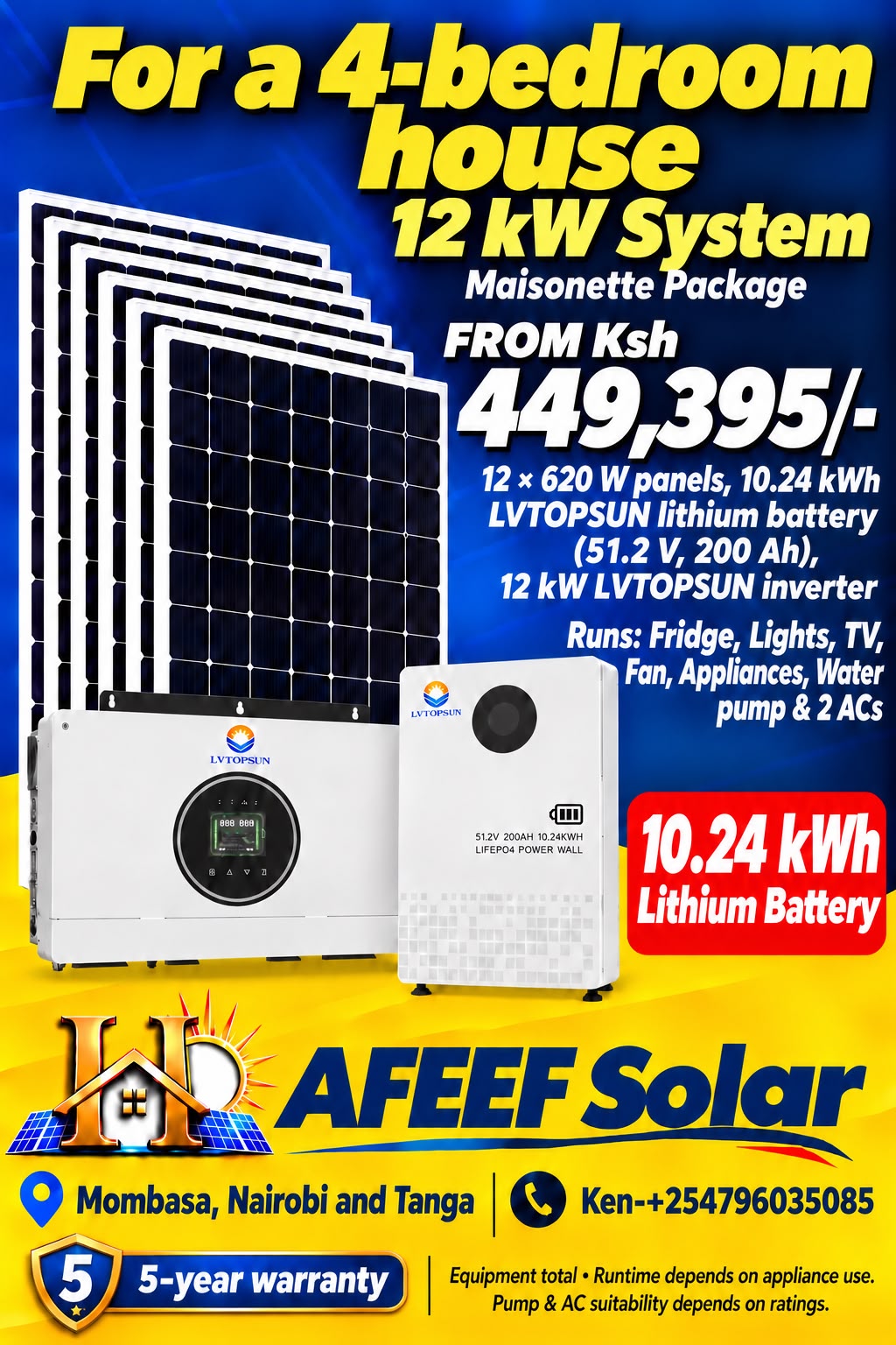 Solar Package – 4 Bedroom Maisonette — solar packages — supplied by Afeef Maimun, Nairobi and Mombasa