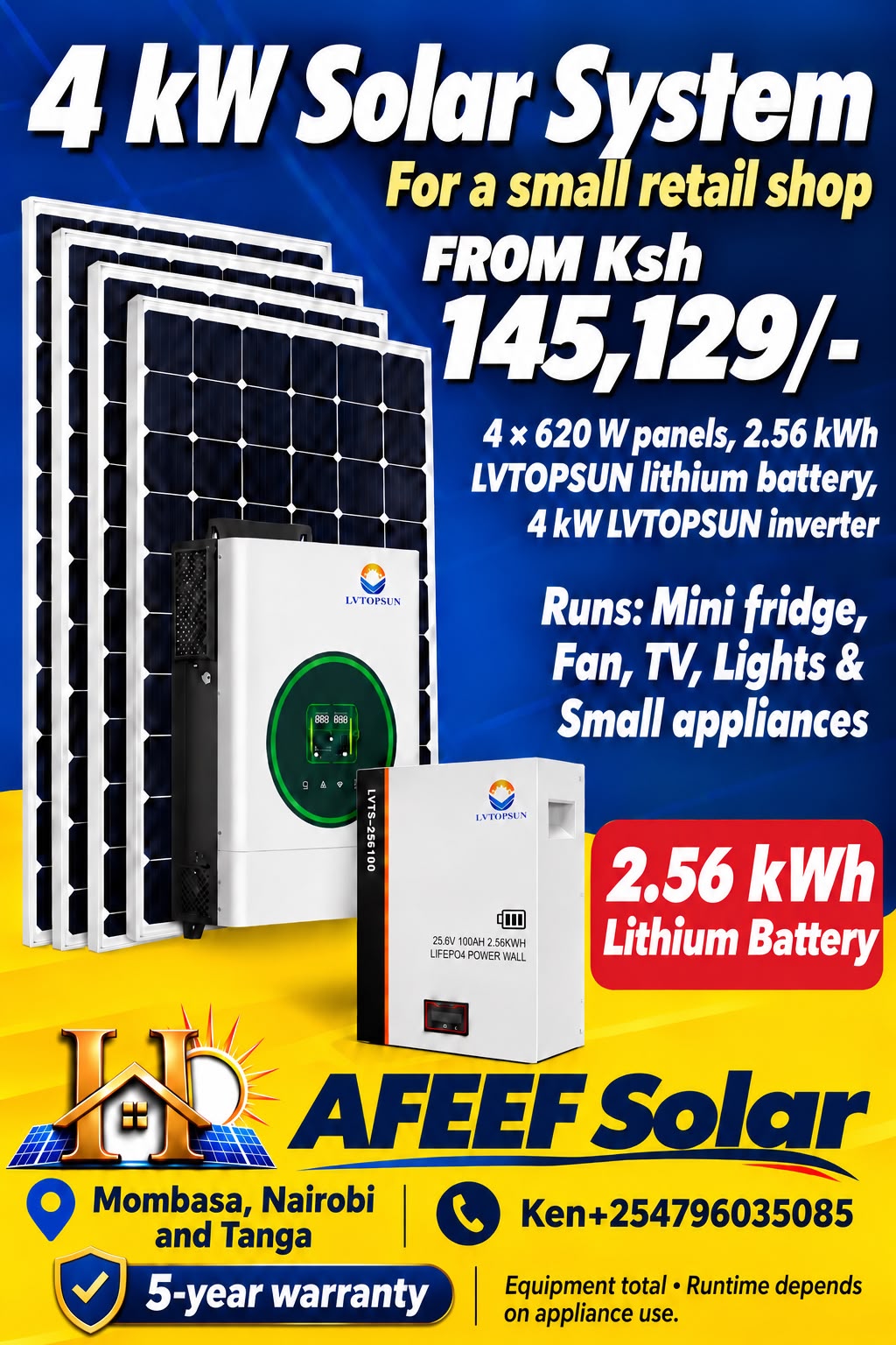 Solar Package – Small Retail Shop — solar packages — supplied by Afeef Maimun, Nairobi and Mombasa