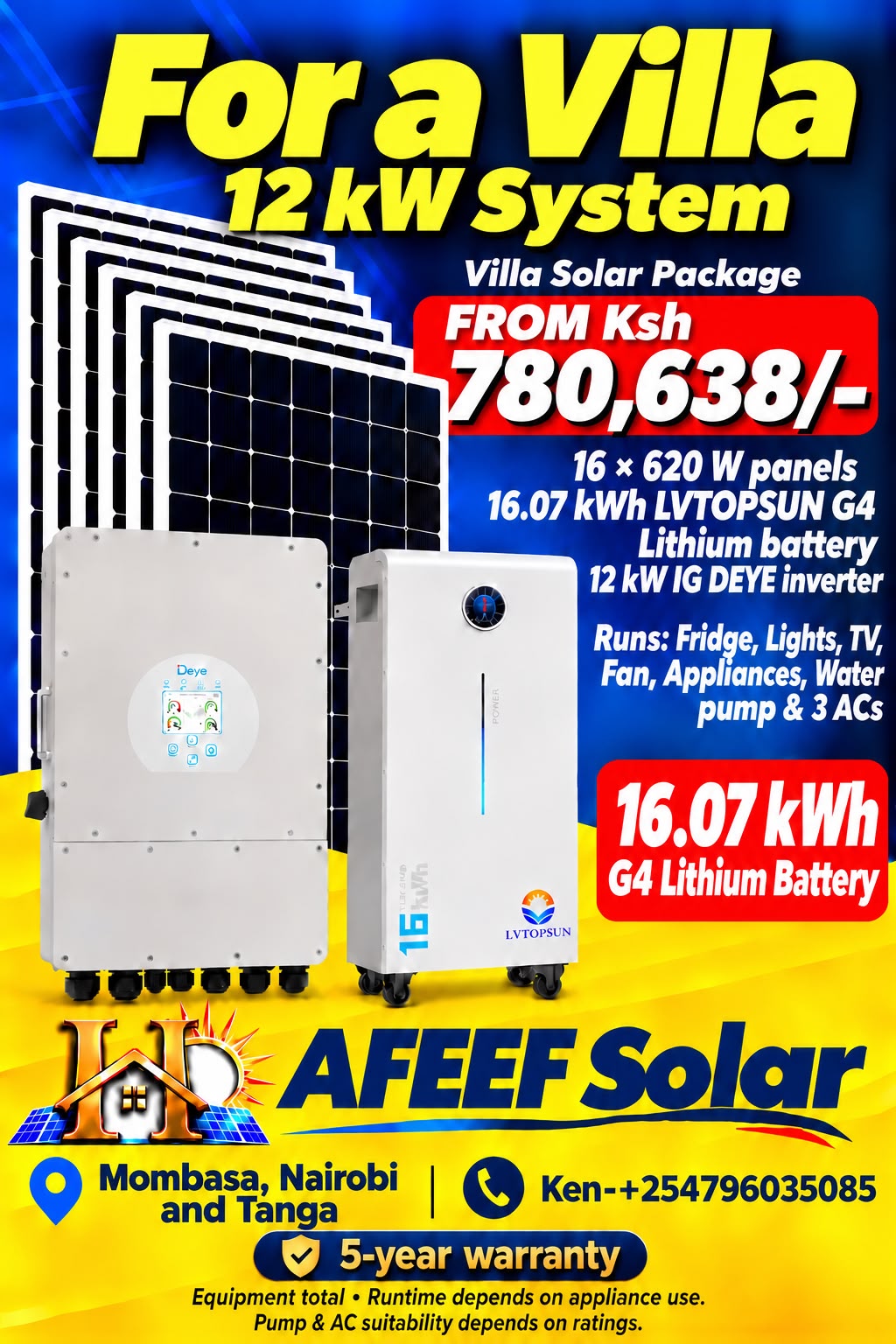 Solar Package – Villa — solar packages — supplied by Afeef Maimun, Nairobi and Mombasa