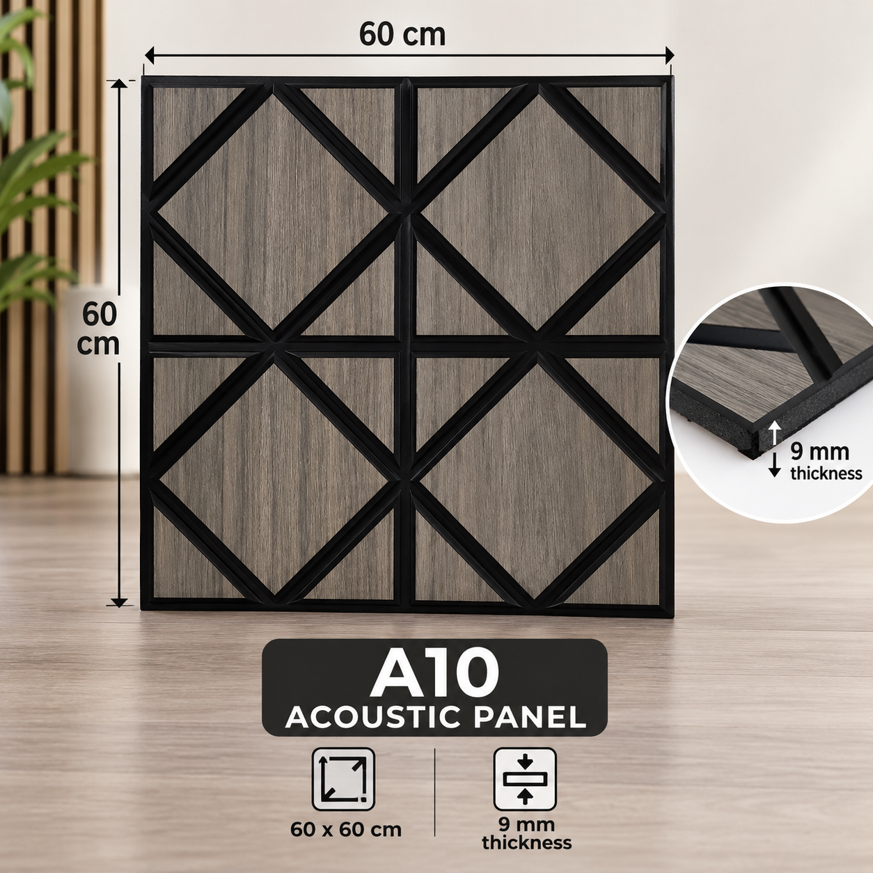 A10 Acoustic Wall Panel — afeef acoustic panels — 600 × 600 × 9 mm — supplied by Afeef Maimun, Nairobi and Mombasa