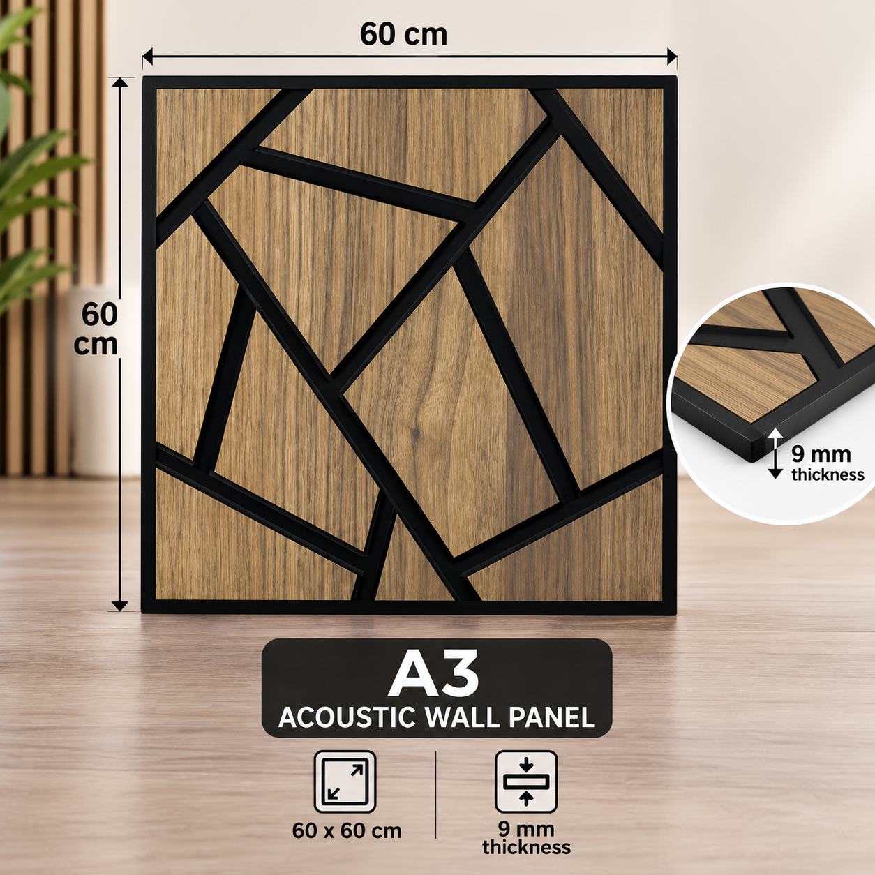 A3 Acoustic Wall Panel — afeef acoustic panels — 600 × 600 × 9 mm — supplied by Afeef Maimun, Nairobi and Mombasa