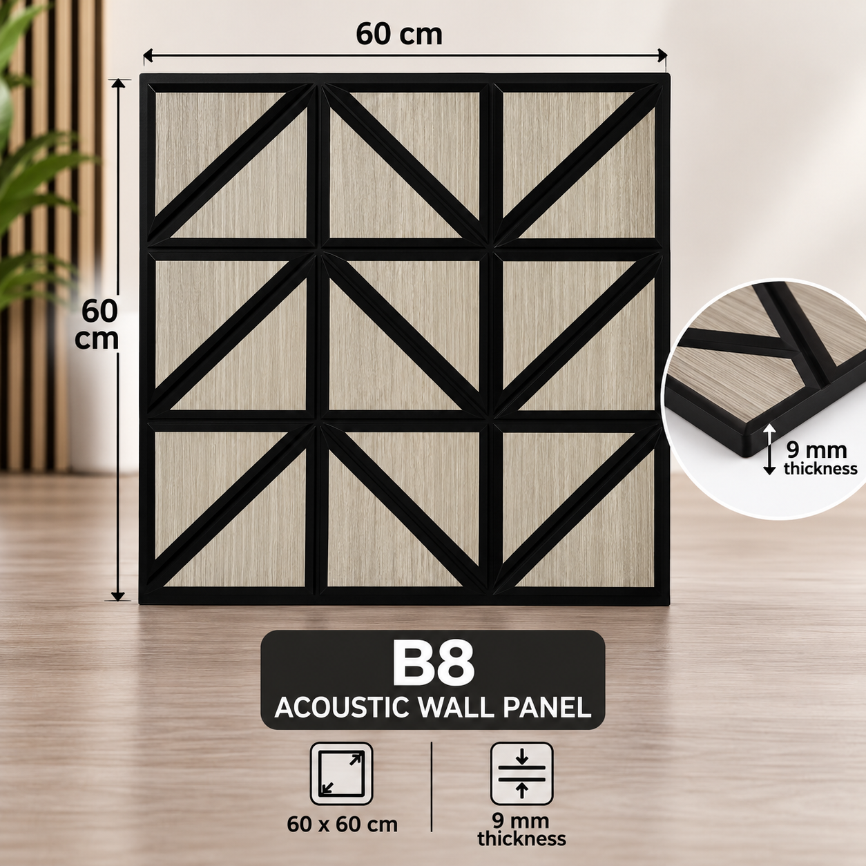 B8 Acoustic Wall Panel — afeef acoustic panels — 600 × 600 × 9 mm — supplied by Afeef Maimun, Nairobi and Mombasa