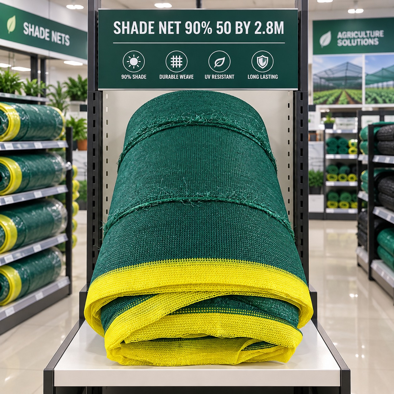 Privacy Screen Shade Net 90% Dark Green with Woven Eyelets — shade nets — 50M*4M — supplied by Afeef Maimun, Nairobi and Mombasa