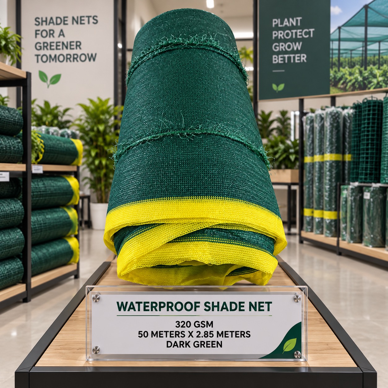 Waterproof Shade Net 320 GSM - Dark Green (50 m x 2.85 m) — shade nets — 50 m x 2.85 m — supplied by Afeef Maimun, Nairobi and Mombasa